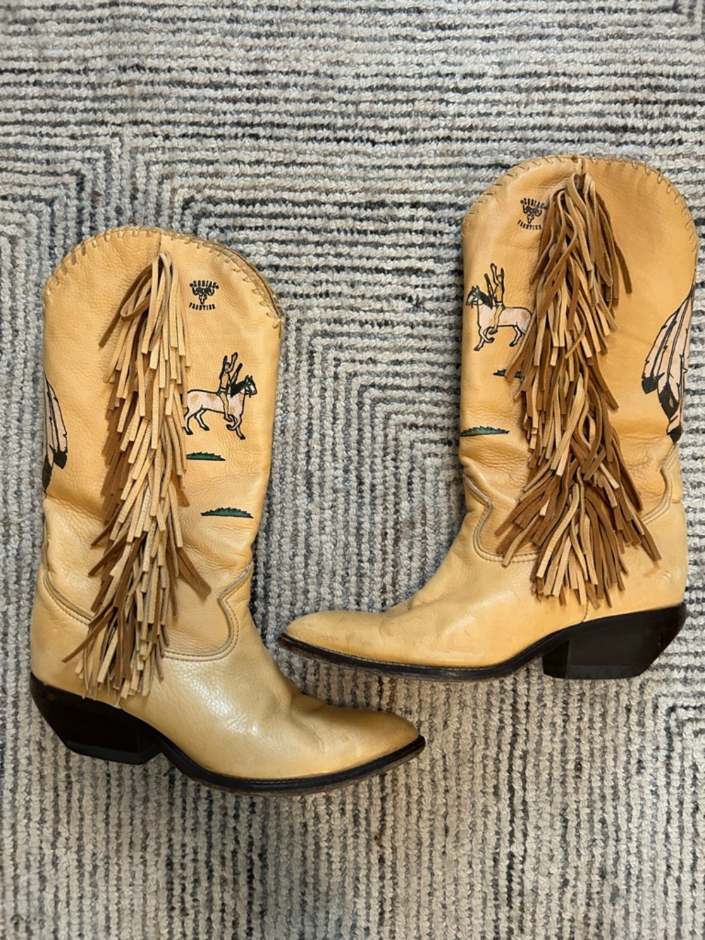 Vintage Zodiac Fringe Painted Native American Boots Great American Boot Co. Sz 8
